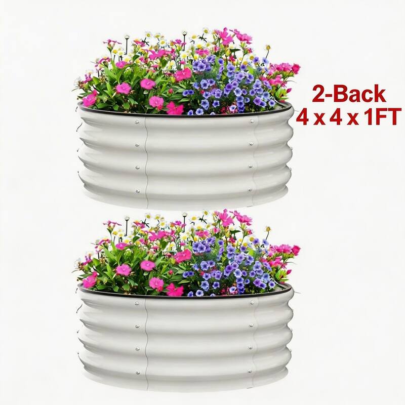 2-Pack 2 x 2 x 1FT Round Galvanized Raised Garden Bed Heavy-Duty Open-Bottom Planter Box off-white - 4*4*1FT