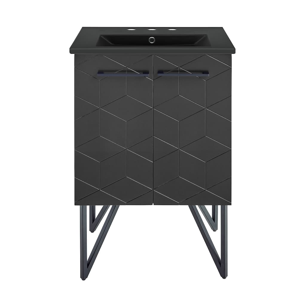 Annecy 24 In. Phantom Black Bathroom Vanity With Black, 3-Hole Ceramic Sink Top