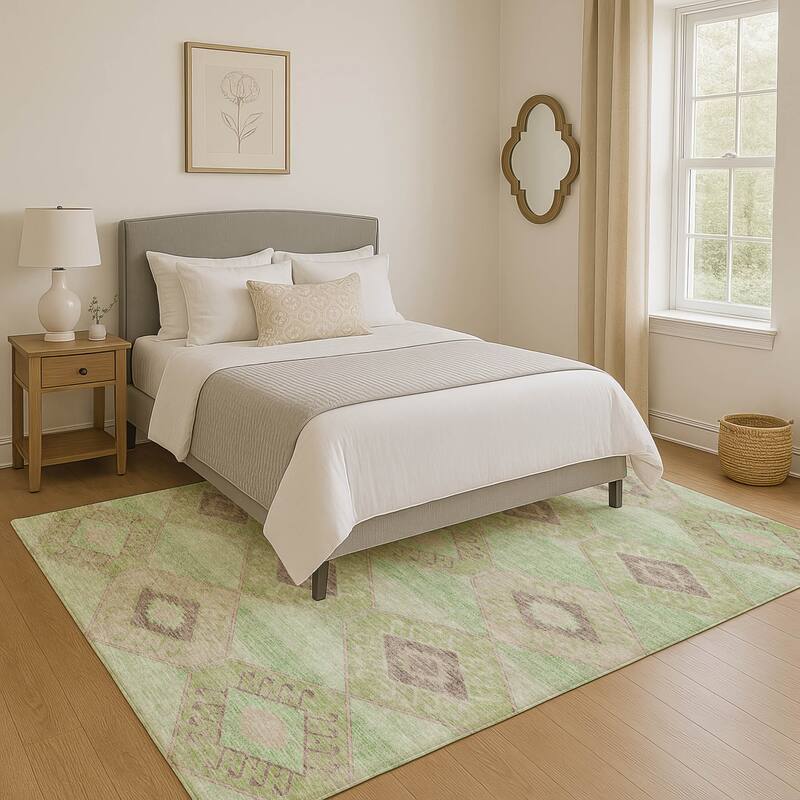 Premium Washable Super Soft Modern Global Mayfield Rug - Green - 5' x 7'6"