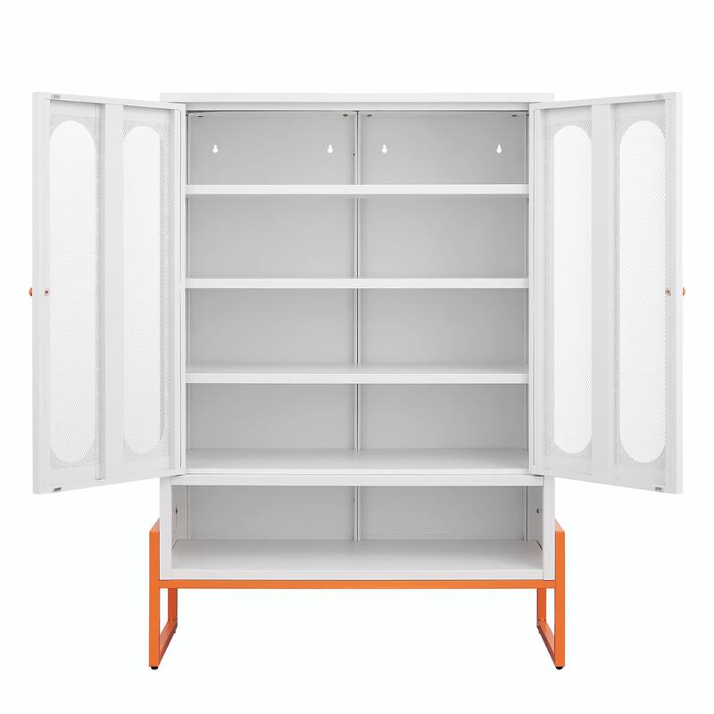 High Shoe Cabinet with Adjustable Partitions & Mesh Doors
