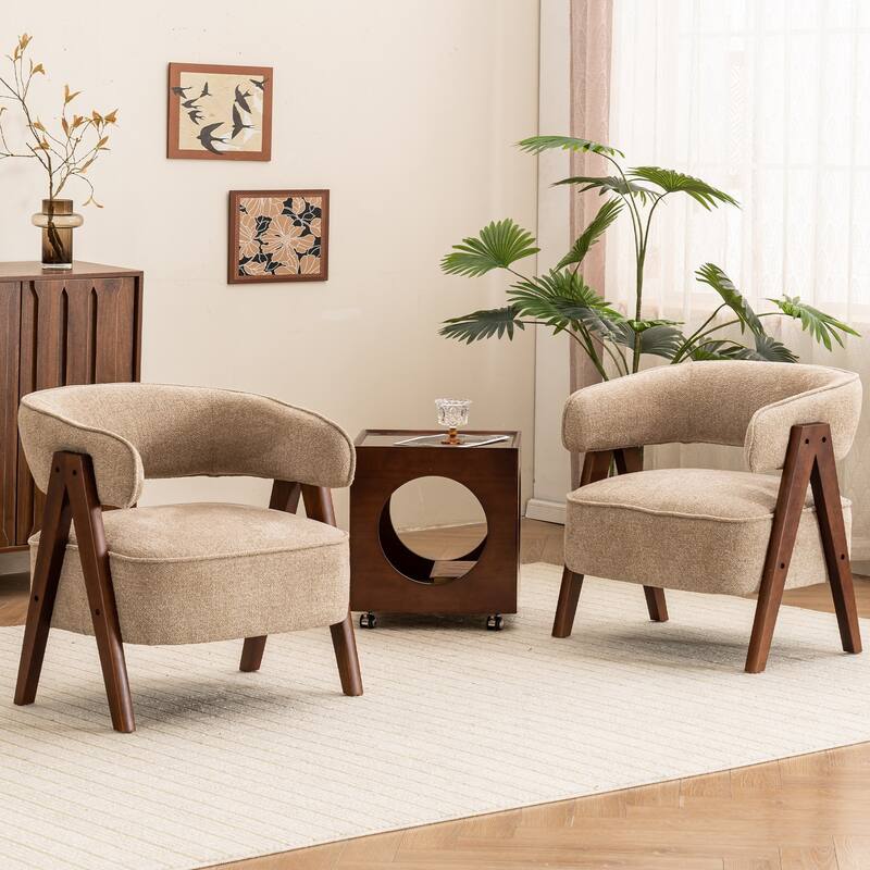 Modern Accent Chair Set of 2, Upholstered Armchair with wooden legs for Living Room, Bedroom