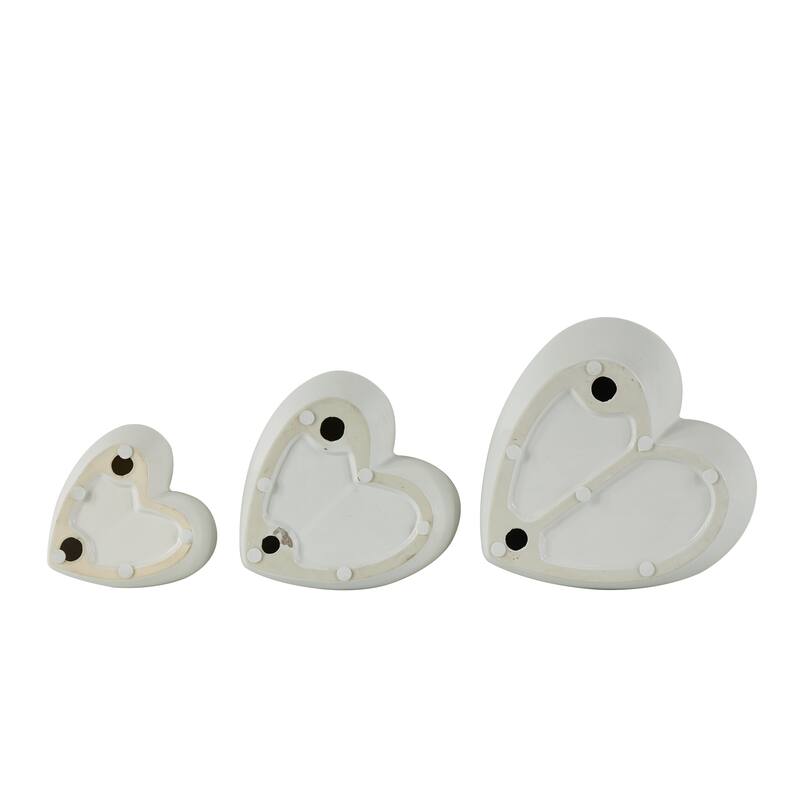 Ceramic Heart Slanted Home Wall Decor with Varying Sizes - Set of 3 Black, Gold, Silver, White - Roche River Decor