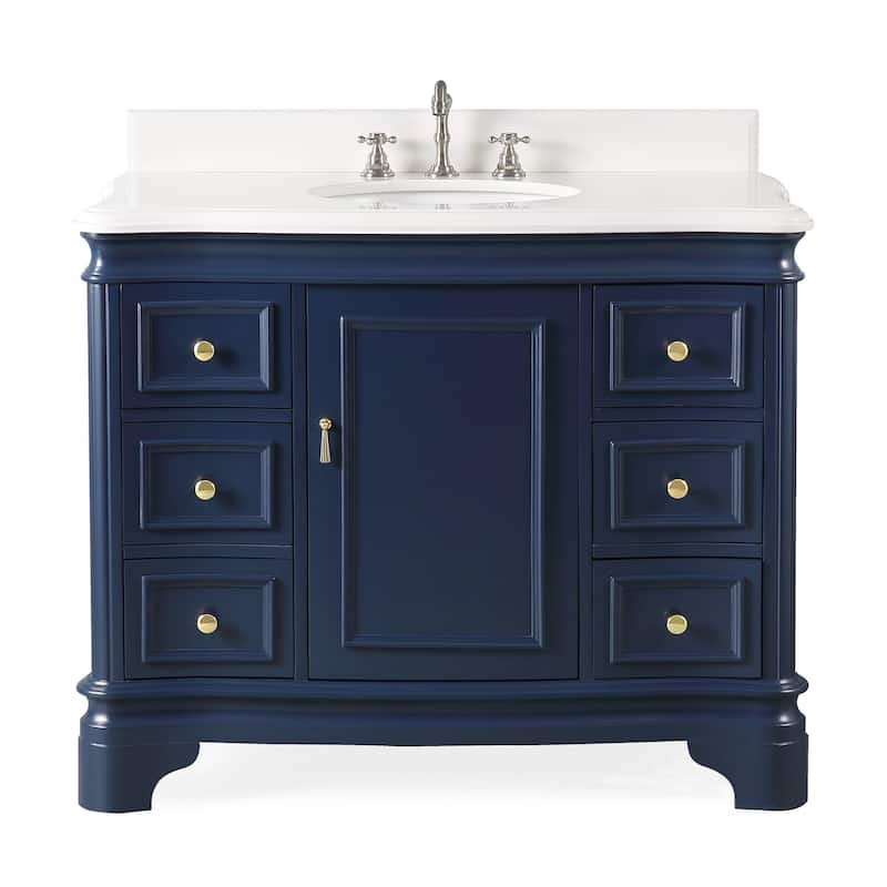 42" Benton Collection Sesto Navy Blue Bathroom Vanity - Blue - Painted - Single Vanities