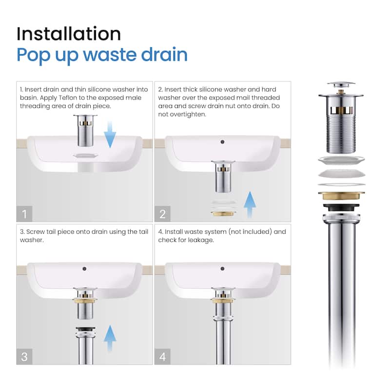 Bathroom Sink Pop Up Drain Stopper with 12" tailpiece, with Overflow