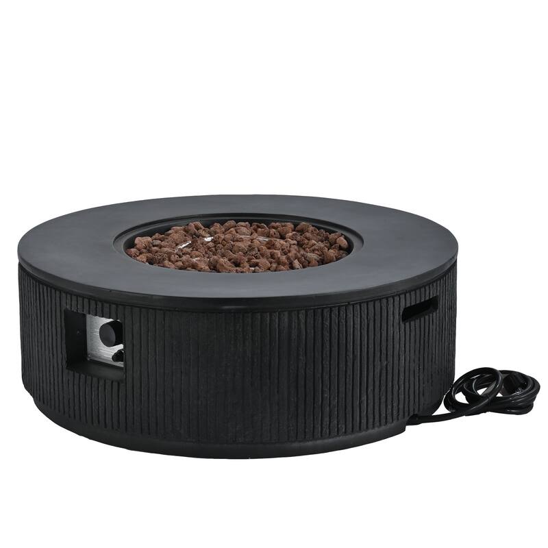 38.19" Propane Outdoor Fire Pit with Vertical Stripe Design, 50000 BTU Round Fire Pit Table with Steel Burner, Flame Control