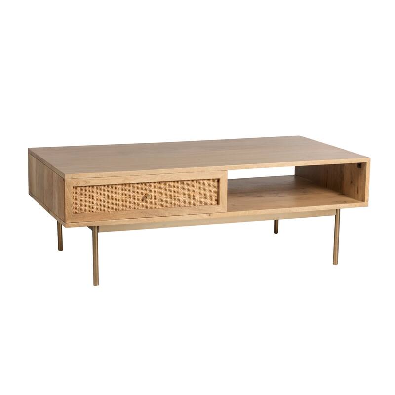 Curtis Solid Wood with Natural Woven Cane Coffee Table - Natural / Natural Woven Cane
