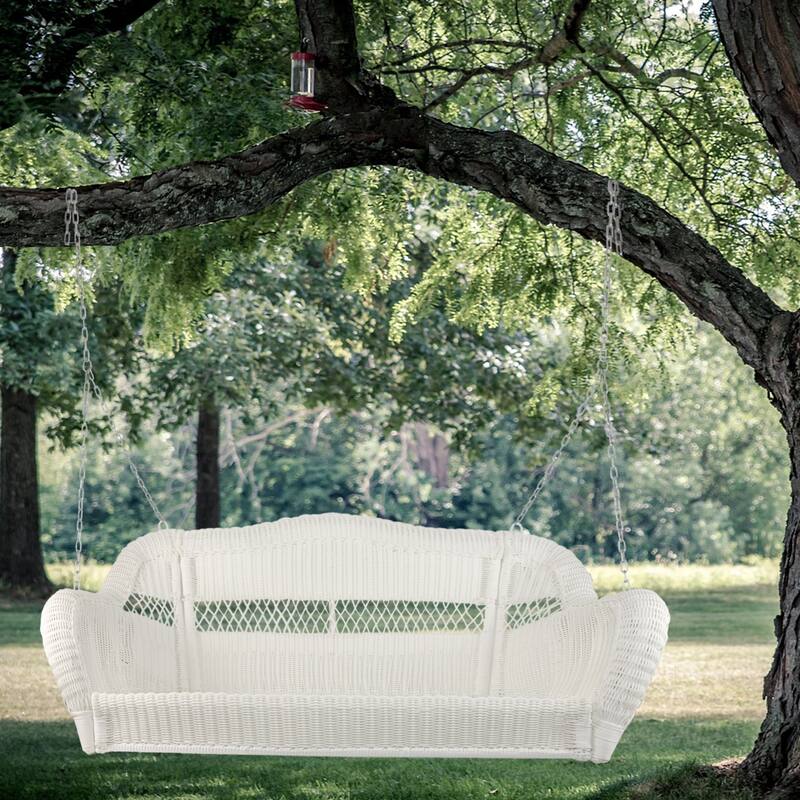 White Hand Woven Resin Wicker Hanging Porch Swing Chain Two Person