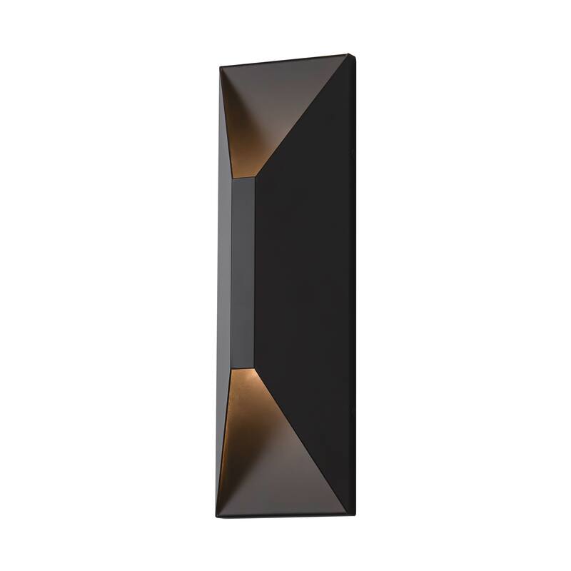 14 in. Modern Black Rectangular Geometric Integrated LED 3000K Outdoor Sconce Wall Light - 4.45 in. W x 14.06 in. H x 3.3 in. D
