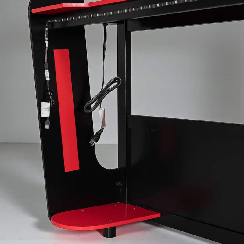 Full Size Gaming Loft Bed with RGB Desk, USB Charging Ports, LED Lights, Heavy Duty Esports Bunk Bed