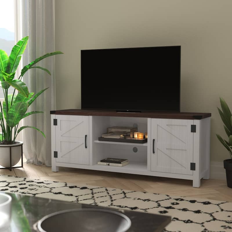 59 Inch Barn Door TV Stand Fits up to 65" TV's with Adjustable Shelf - 59"W x 15.5"D x 23.75"H - White/Walnut