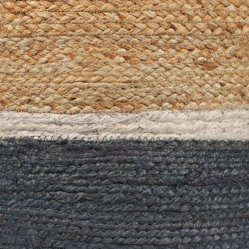 Sevita Natural/Gray Farmhouse Striped Hand-Made Pouf