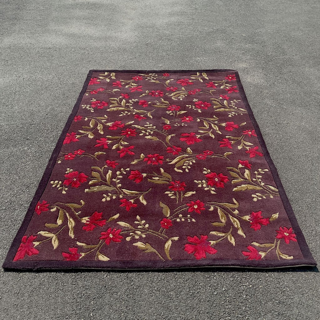 HERAT ORIENTAL 4'9 x 7'7 Handmade Contemporary Floral Wool Rug - 4'9" x 7'7"