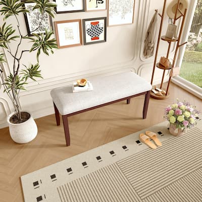 Modern Storage Bench with Solid Wood Leg, Linen Upholstered