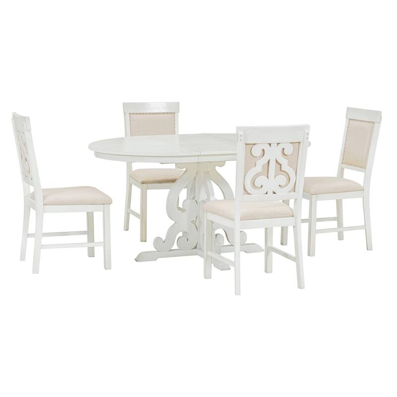 5-Piece Retro Dining Set, Extendable Table and 4 Upholstered Chairs