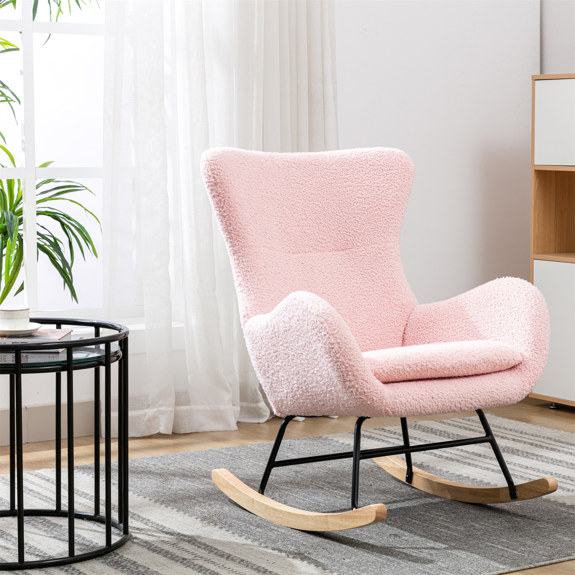 Teddy Fabric Padded Seat Rocking Chair