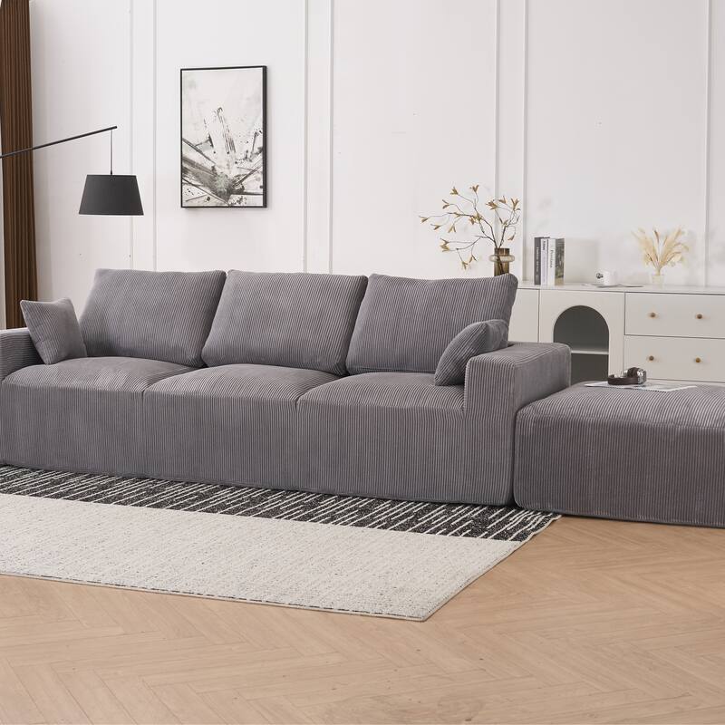 Corduroy Modular Chaise Lounge Couch L-shaped Sectional Sofa with Ottoman and Cushions Back, Full Foam Convertible 3 Seater Sofa