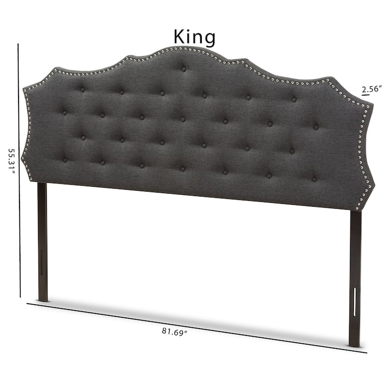 Modern Dark Grey Fabric King Size Headboard with Button Tufting, Soft Upholstery, Adjustable Height Wood Posts