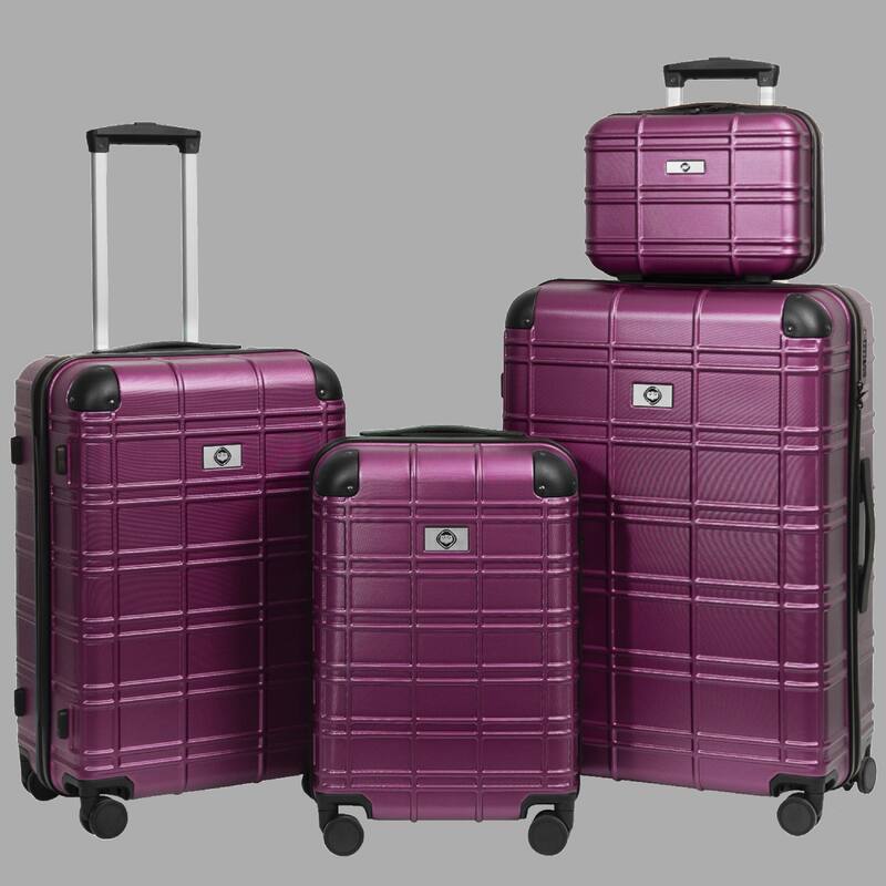 ABS+PC 4-Piece Luggage Set with TSA Lock, Spinner Wheels & Multiple Sizes (12"/20"/24"/28") - Hardside Suitcase Set - Purple
