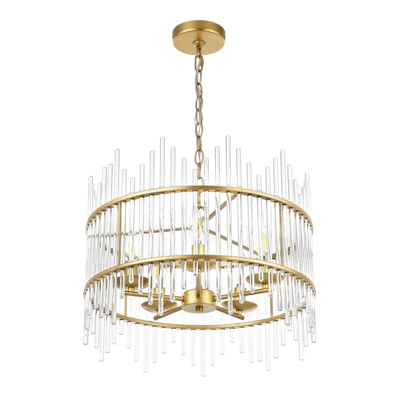 Gold finished Glass Rod Chandelier With 5 Light