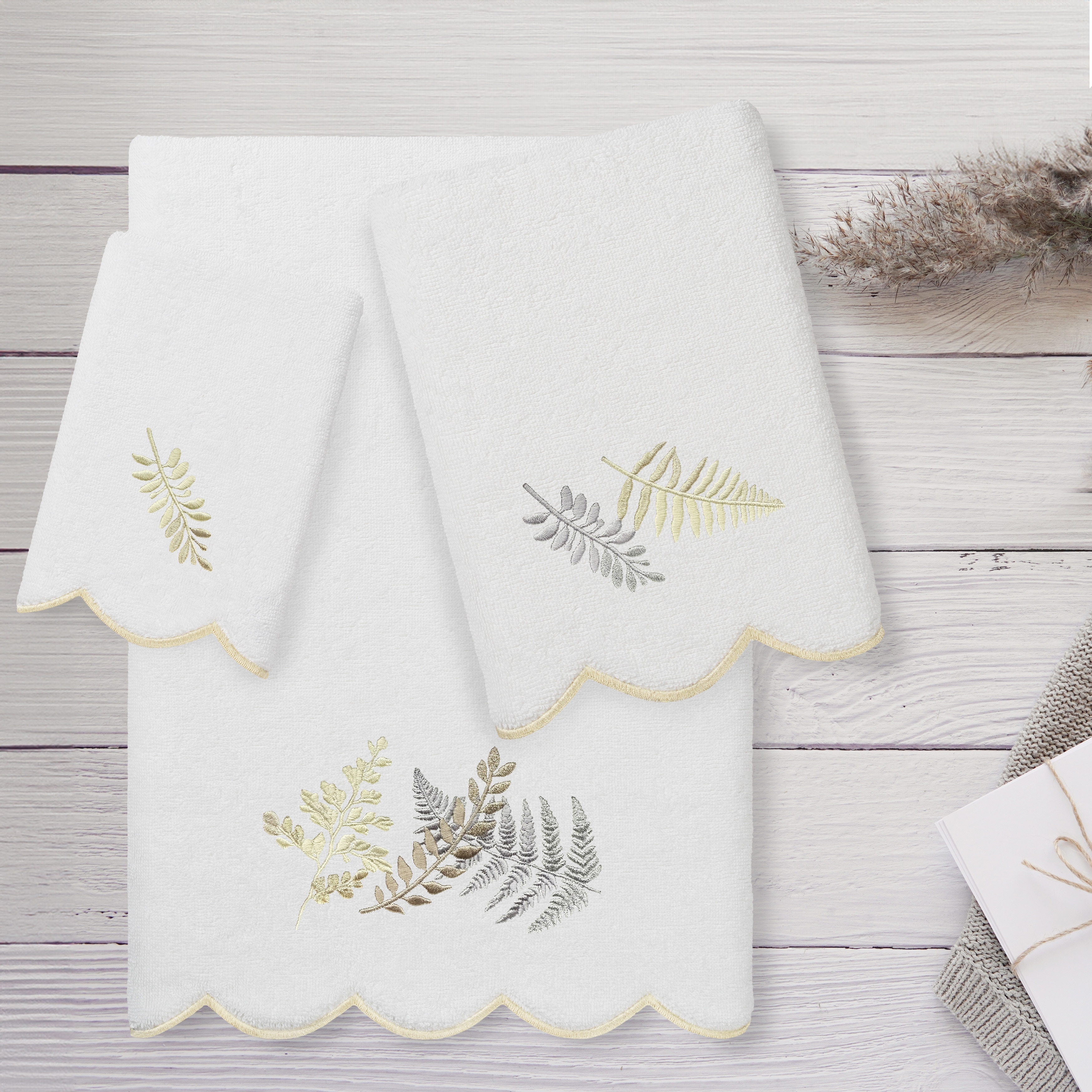 Authentic Hotel and Spa 100% Turkish Cotton FERN TOSS Scallop Embellished Towel Collection.