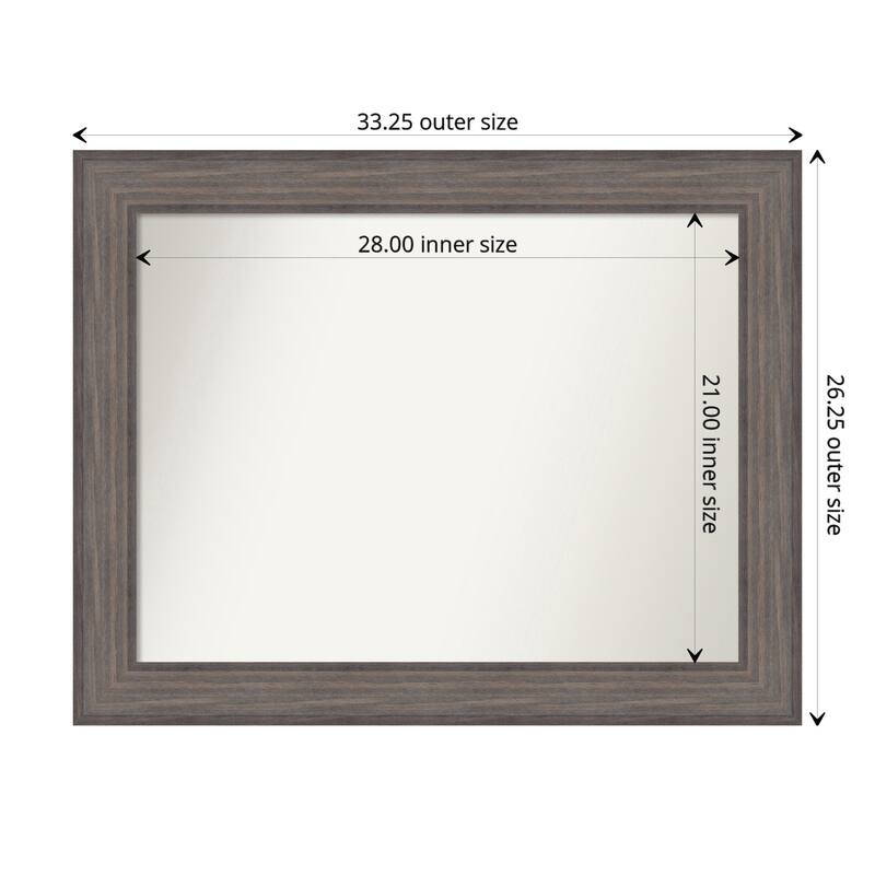 Country Barnwood Framed Non-Beveled Custom Wall Mirror, Bathroom Vanity Mirror - Outer Size: 33.25 x 26.25