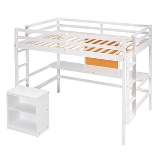 Modern Style Twin Size Wood Loft Bed with Desk,Writing Board and Drawers Cabinet