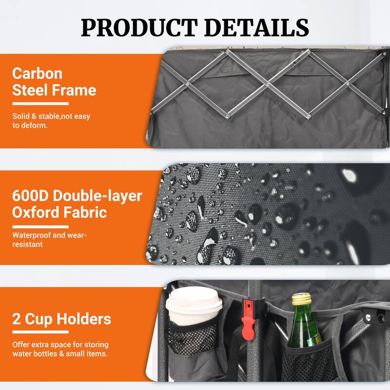 Black Foldable Utility Wagon with All-Terrain Wheels Compact Lightweight Outdoor Cart for Camping