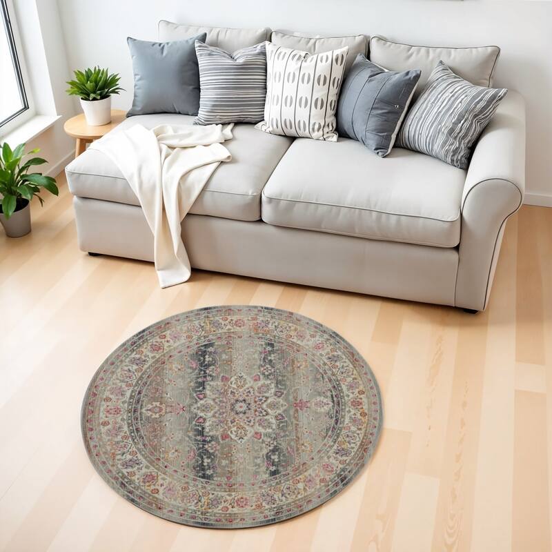 HomeRoots Floral Transitional Rectangle Area Rug - 48.00 in. x 48.00 in.  x 0.50 in.