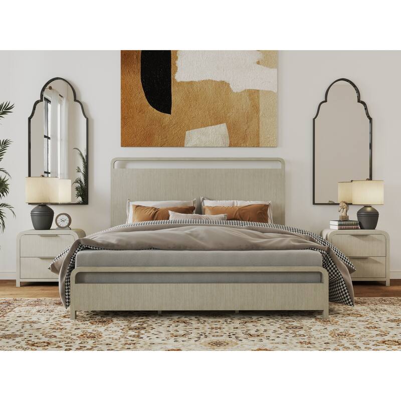 Roundhill Furniture Tavari 3-Piece Bedroom Set with Panel Bed and Two Nightstands in Light Gray - King