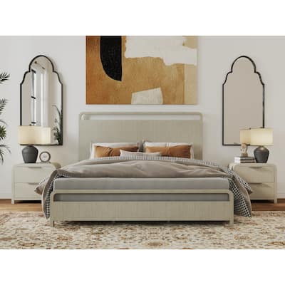 Roundhill Furniture Tavari 3-Piece Bedroom Set with Panel Bed and Two Nightstands in Light Gray