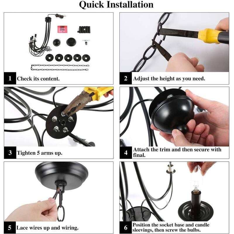 5 light 2 layer black chain candle chandelier