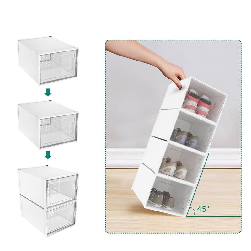 6/12/18 Pack Shoe Storage Box Plastic Stackable Shoe Organizer for Closet Foldable Sneaker Containers Bins Holders Racks