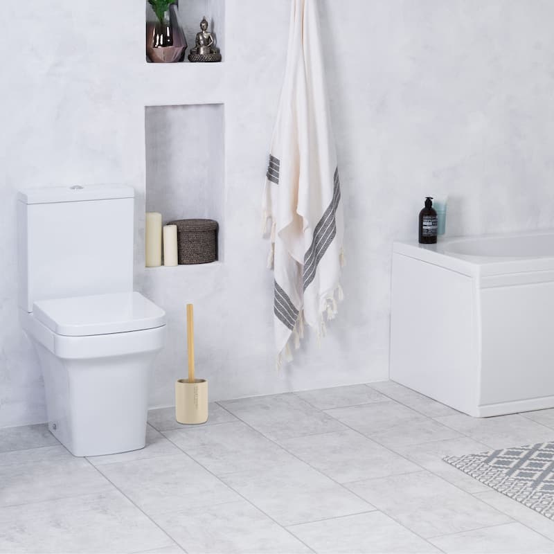 Chic Matte Toilet Brush Holder Set with Natural Bamboo Handle - 4 L x 4 W x 14.8 H