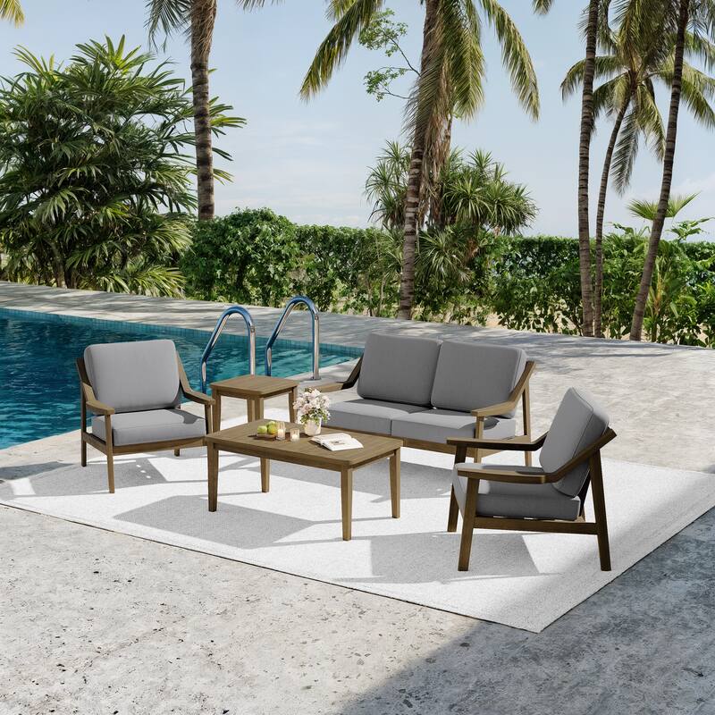 5-piece Adirondack Patio Teak Lounge Chairs Loveseat Conversation Set