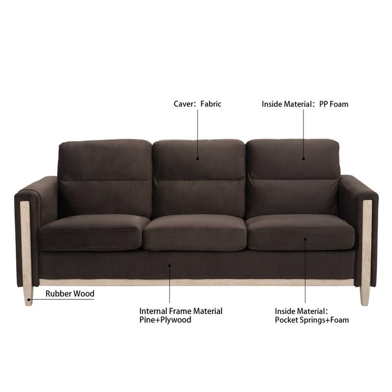 Comfortable Solid Wood Three-Seater Sofa with Soft Cushions