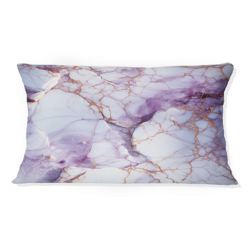 Designart "Crystal Vein Gold And Purple Marble Pattern" Marble Printed Throw Pillow