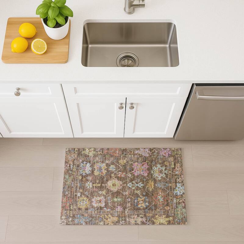 Machine Washable Indoor/ Outdoor Boho Traditional Chantille Rug