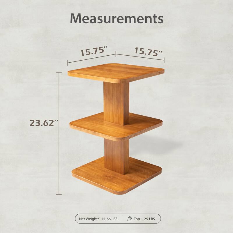 COZAYH Modern Minimalist Wooden End Table Featuring 3 Open Shelves, Farmhouse Plant Stand, Compact Bookshelf for Living Room