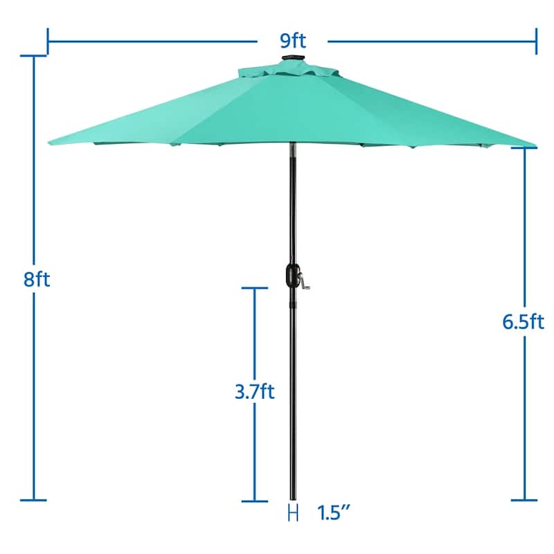 Yaheetech 9FT Patio Umbrella with 32 LED Lights Market Umbrella with 8 Ribs