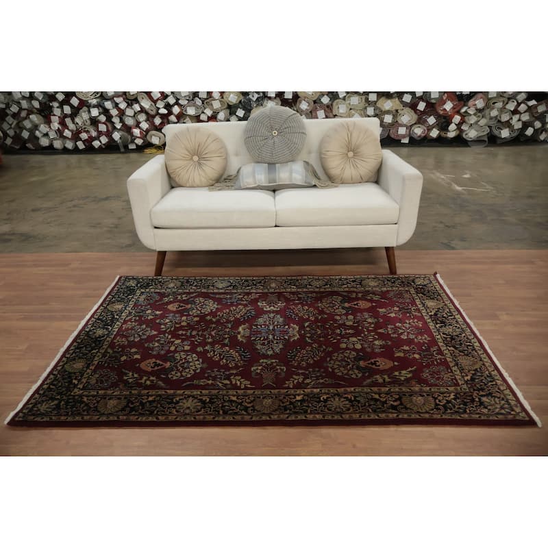 Hand Knotted Oriental 100% Wool Carpet Traditional Floral Red Tabriz Area Rug - 6' 4'' X 4' 1''
