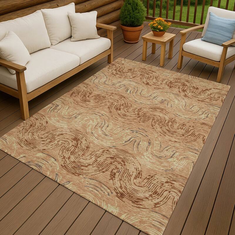 Machine Washable Indoor/ Outdoor Modern Ari Chantille Rug - Copper - 3' x 5'