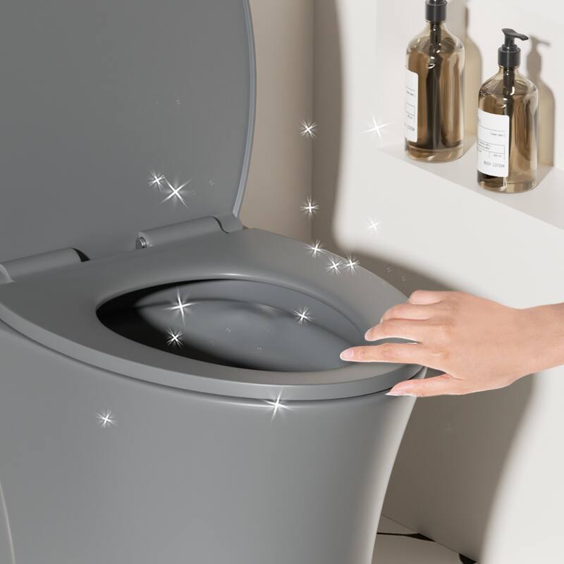 1.1/1.6 GPF Tornado Flush One-Piece Toilet Elongated, Siphonic S-trap 12",Soft Closing Seat, Button on Tank top - LIGHT GREY