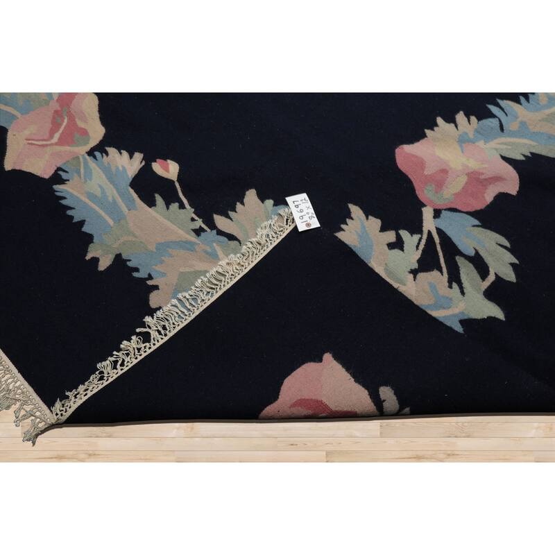 8'9''x12 Hand Woven Wool Navy Kilim Traditional Area Rug - 8' 9'' x 12'