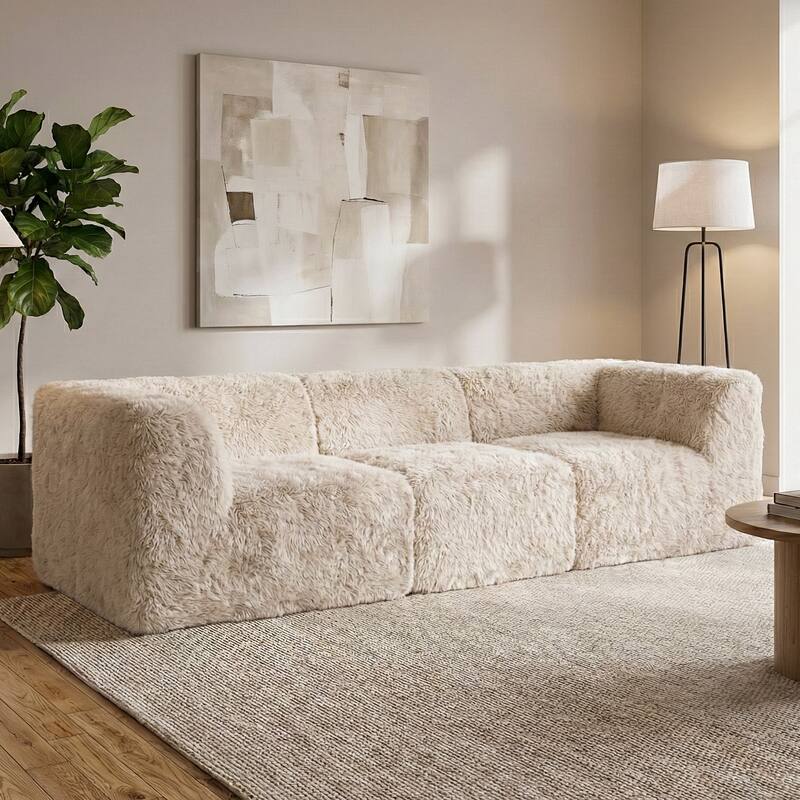 Furniture of America Ylena Modern 3-Piece Faux Fur Foam Modular Compressed Sofa - Sand