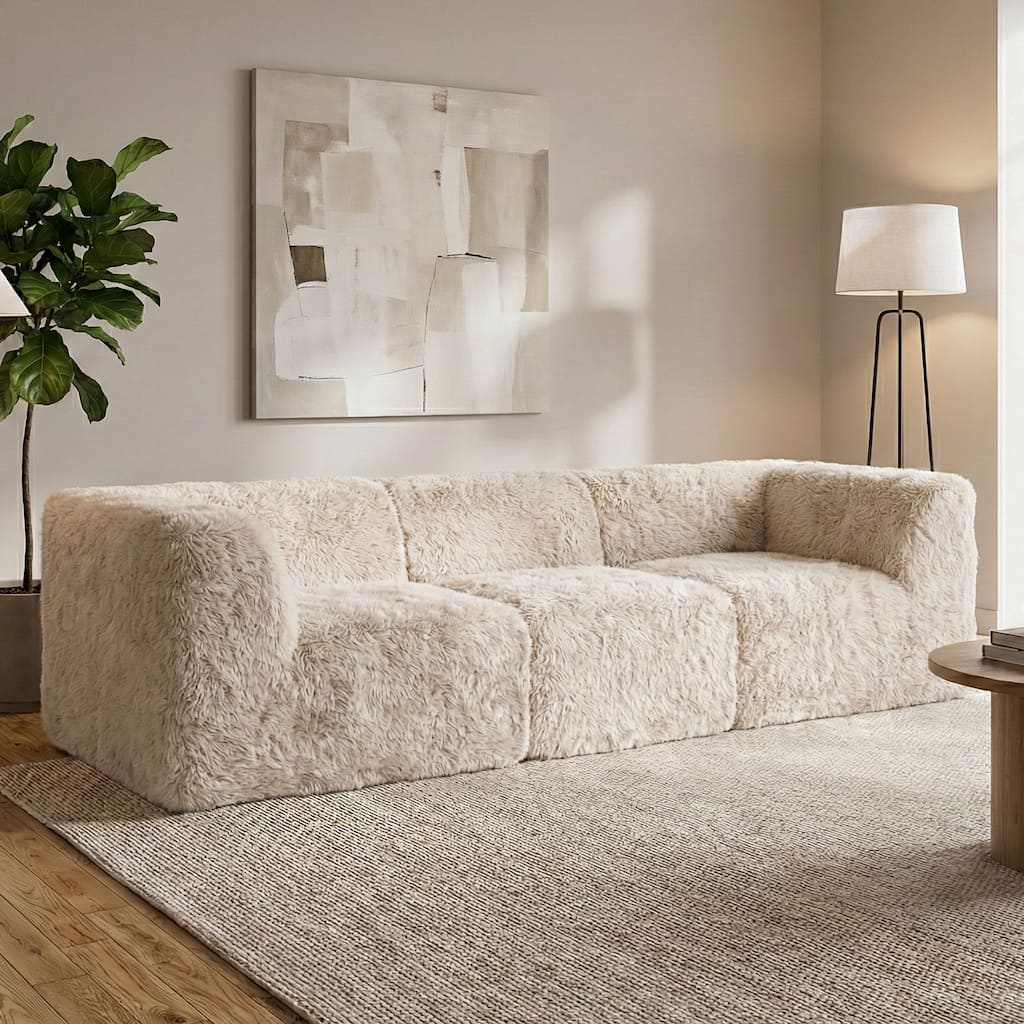 Furniture of America Ylena Modern 3-Piece Faux Fur Foam Modular Compressed Sofa