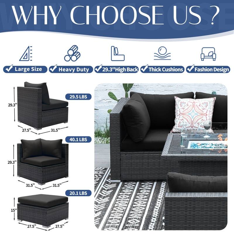 FINCATI 10-piece High Back Oversized Patio Furniture Conversation Set Outdoor Sectional Sofa with Fire Pit Table