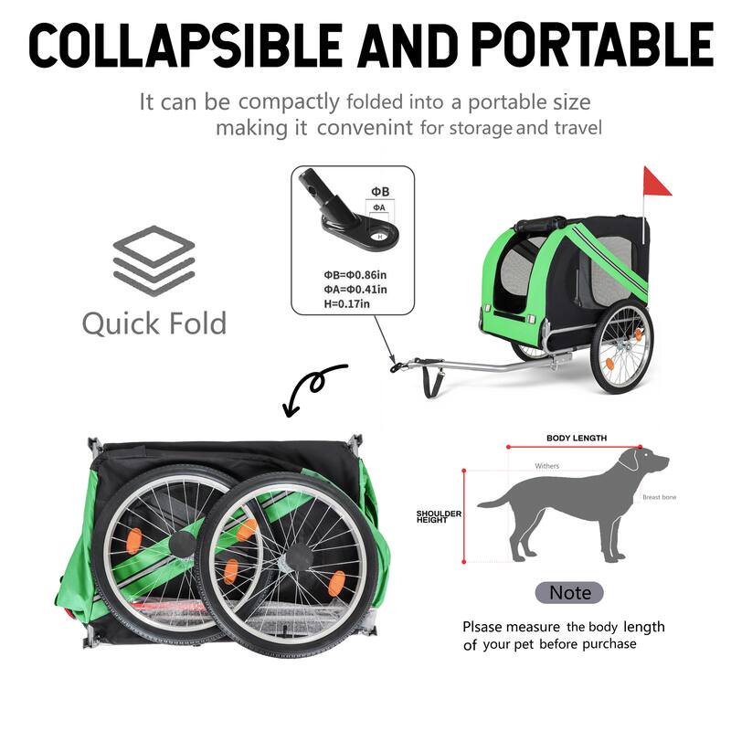 Large Folding Dog Bike Trailer with Steel Frame, 100LB Capacity Pet Bicycle Carrier with 20" Wheels & Rain Cover