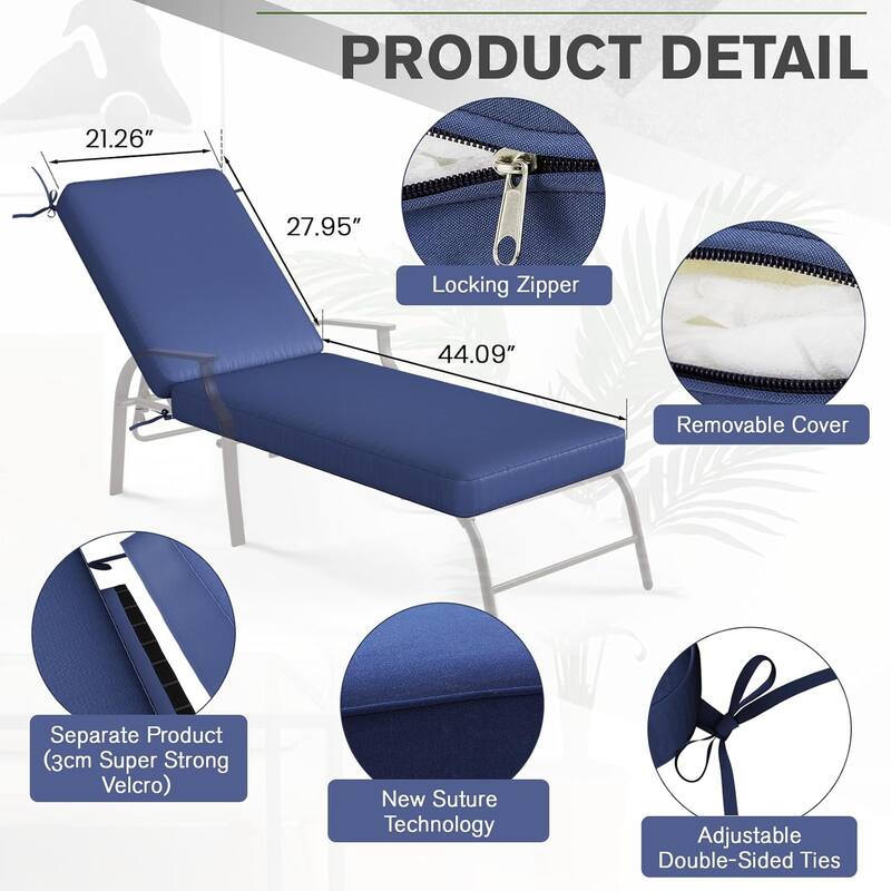 AECOJOY Chaise Lounge Cushions Outdoor Set of 2, Patio Lounge Chair Cushion for Outdoor Furniture