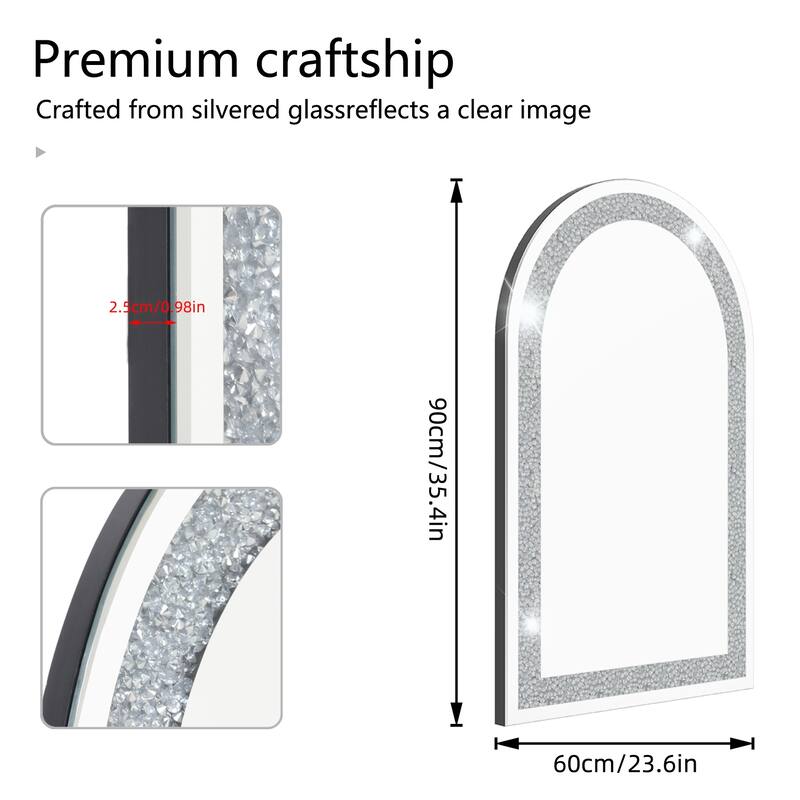 36" Crushed Diamond Decor Arch-Top Wall Mirror - 36"x24"