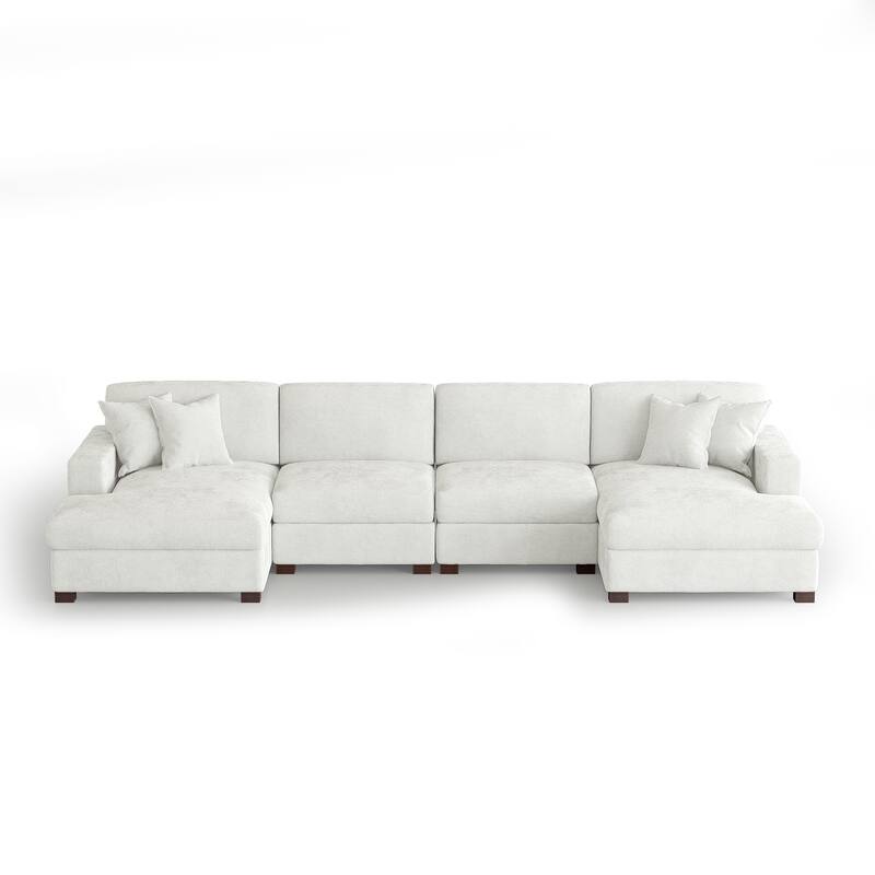 Oversized Chenille Modular Sectional Sofa With Deep Seat